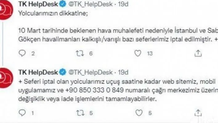 THY'nin bazı seferleri beklenen kar yağışı nedeniyle iptal oldu