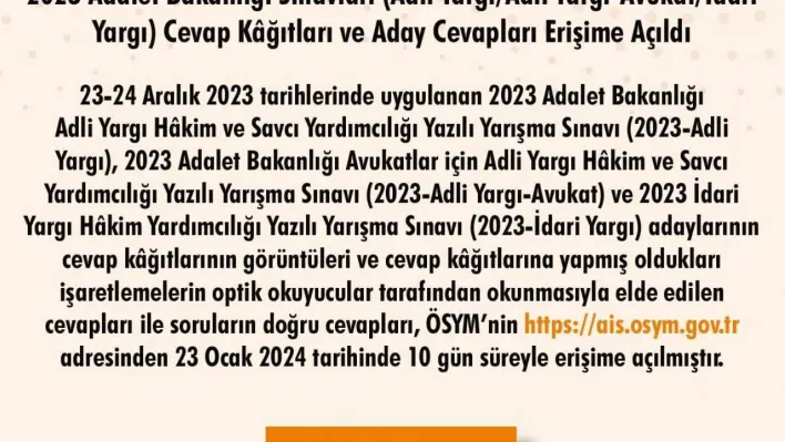 2023 Adalet Bakanlığı sınav sonuçları açıklandı