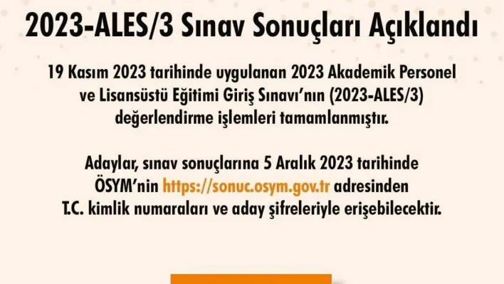 2023-ALES/3 sonuçları açıklandı