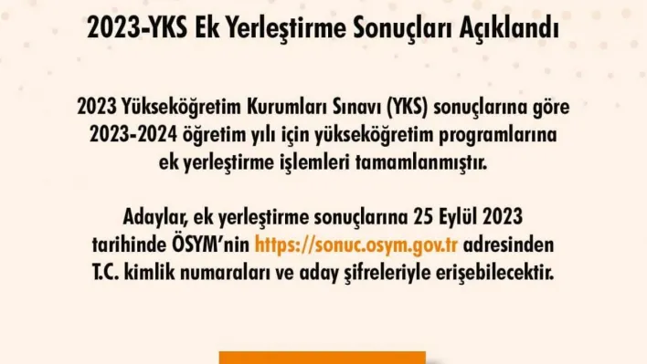 2023-YKS ek tercih sonuçları açıklandı