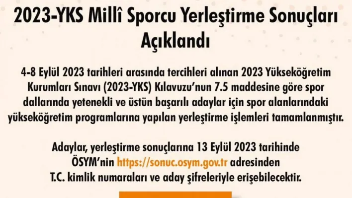 2023-YKS Milli Sporcu yerleştirme sonuçları açıklandı