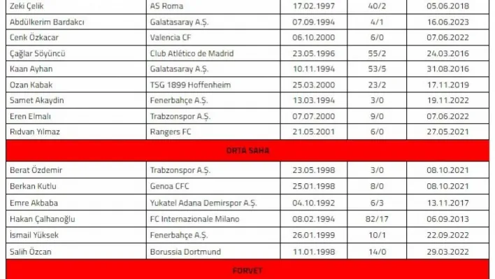 A Milli Futbol Takımı'nın Almanya ve Galler maçları kadrosu belli oldu