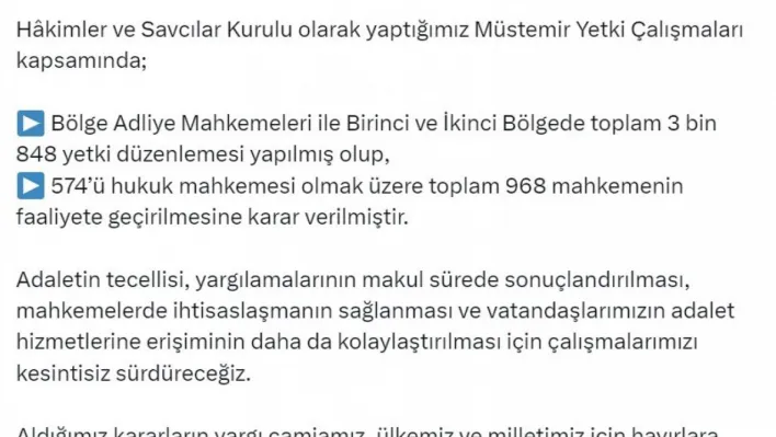 Adalet Bakanı Tunç: 'Toplam 968 yeni mahkeme kuruluyor'