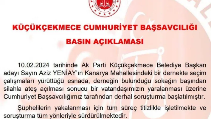 AK Parti'li Aziz Yeniay'ın seçim temasları sırasındaki silahlı saldırıyla ilgili soruşturma başlatıldı