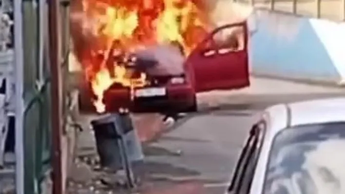 Alev alev yanan otomobilde patlama