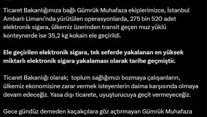 Ambarlı Limanı'nda 275 bin 520 adet elektronik sigara ele geçirildi