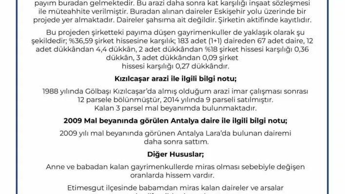 Ankara Büyükşehir Belediye Başkan Adayı Altınok mal varlığını açıkladı