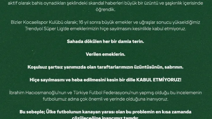 Bahis tartışmalarına Kocaelispor da dahil oldu