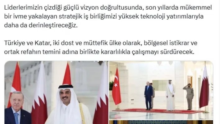 Bakan Kacır: 'Türkiye ve Katar, bölgesel istikrar ve ortak refahın temini adına birlikte kararlılıkla çalışmayı sürdürecek'