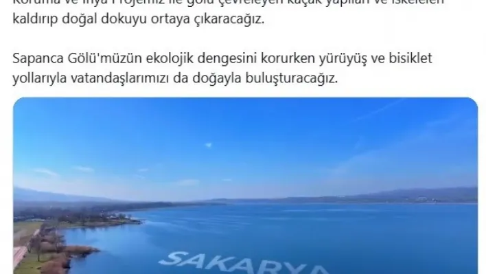 Bakan Kurum'dan Sapanca Gölü paylaşımı: 'Sapanca Gölü'müz nefes alacak'