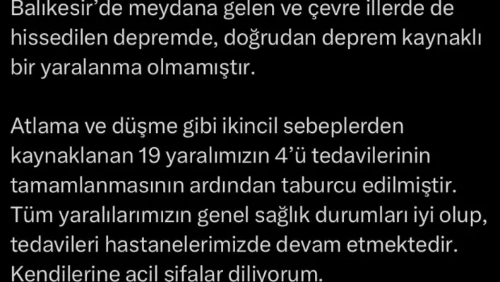Bakan Memişoğlu: 'Depremde, doğrudan deprem kaynaklı bir yaralanma olmamıştır'