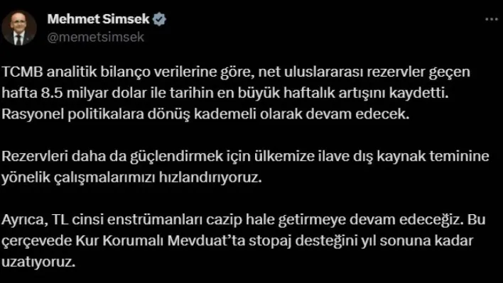 Bakan Şimşek: 'Ülkemize ilave dış kaynak teminine yönelik çalışmalarımızı hızlandırıyoruz'