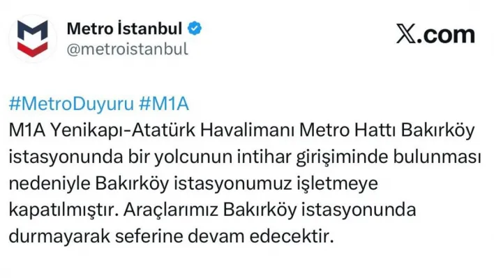 Bakırköy'de metro istasyonunda yolcu raylara atlayarak intihar etti