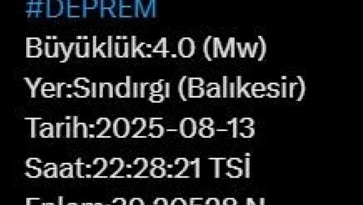 Balıkesir'de 4 büyüklüğünde deprem
