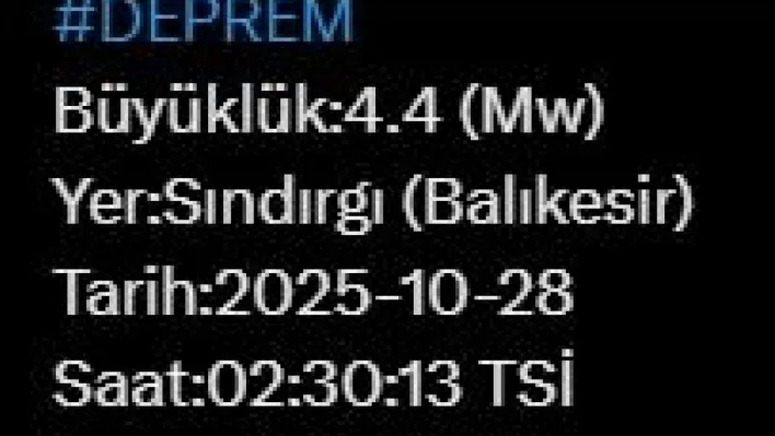 Balıkesir'de 4.4 büyüklüğünde deprem