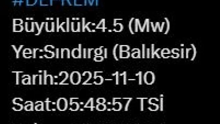Balıkesir'de 4.5 büyüklüğünde deprem