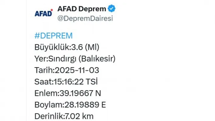 Balıkesir'de 4.9 büyüklüğünde deprem