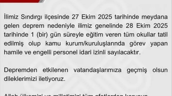 Balıkesir'de okullar deprem nedeniyle 1 gün tatil edildi