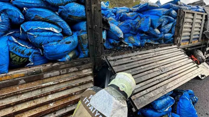 Başkentte kömür yüklü kamyon alevlere teslim oldu