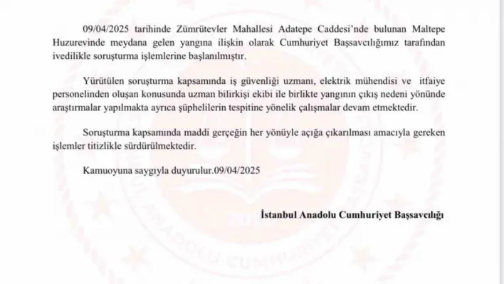 Başsavcılıktan huzurevindeki yangına ilişkin açıklama: 'Şüpheliler tespit edilecek'