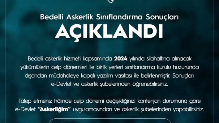 Bedelli askerlik sınıflandırma sonuçları açıklandı