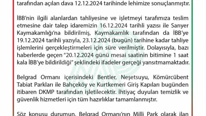 Belgrad Ormanındaki işletmeler artık DKMP tarafından işletilecek