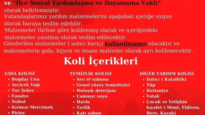 Biga'dan deprem bölgesine yönelik yardım kampanyası