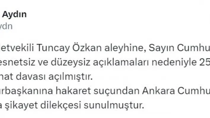 Cumhurbaşkanı Erdoğan'dan CHP İzmir Milletvekili Tuncay Özkan'a tazminat davası