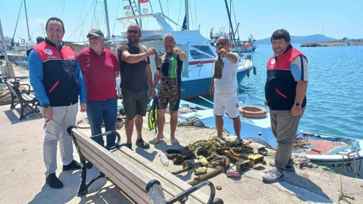 Cunda Adası'nda deniz dibi temizliği yaptılar
