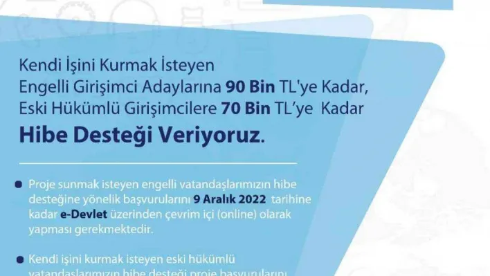 Engelli ve eski hükümlü hibe desteği başvuruları başladı