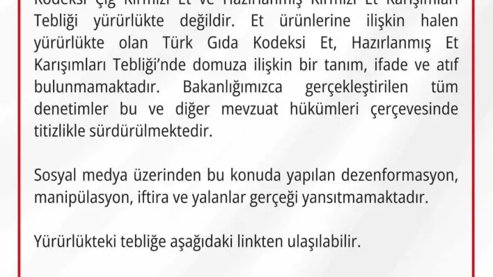 Gıda ve Kontrol Genel Müdürlüğü domuz etinin kasaplık etler sınıfına alındığı yönündeki iddiaları yalanladı