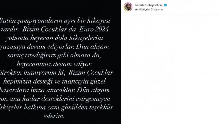 Hamit Altıntop: 'Sonuç istediğimiz gibi olmasa da heyecanımız devam ediyor'