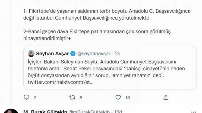 İçişleri Bakan Müşaviri Gültekin'den gazeteci Avşar'ın iddialarına yanıt: 'Sizin yalanlarınızla sonuna kadar mücadeleye devam edeceğiz'