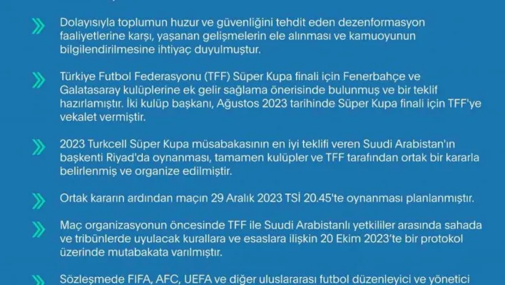 İletişim Başkanlığı'ndan Süper Kupa finali hakkında açıklama