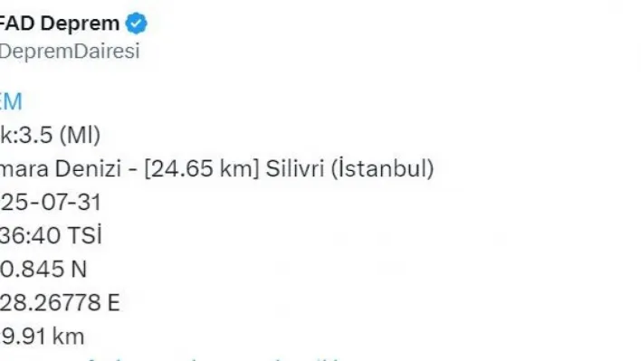 İstanbul'da 3.5 şiddetinde deprem oldu