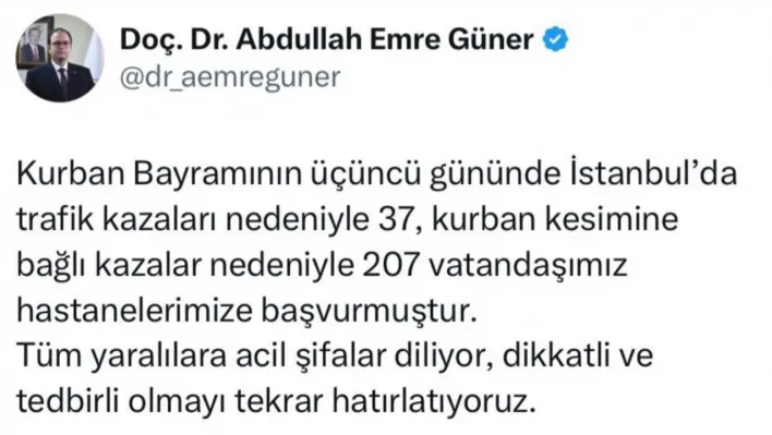 İstanbul'da bayramın 3'üncü gününde 244 kişi hastaneye başvurdu