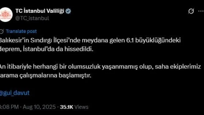 İstanbul Valiliğinden deprem açıklaması