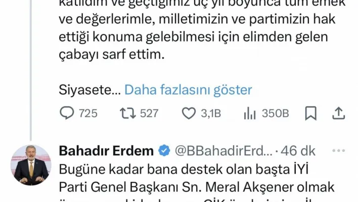 İYİ Partili Bahadır Erdem partisinden istifa etti