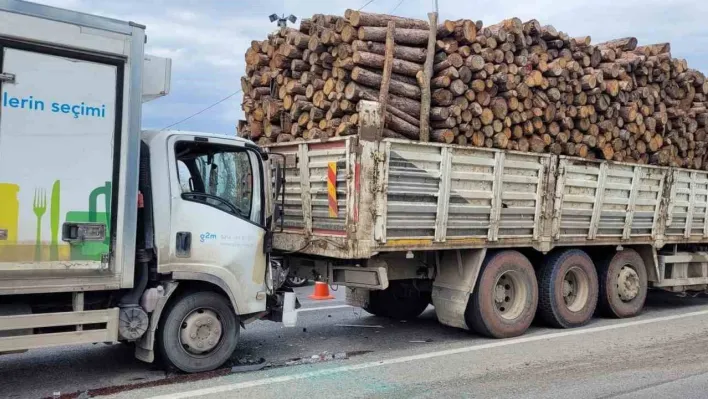 Kamyonet tomruk yüklü kamyona arkadan çarptı: 1 yaralı