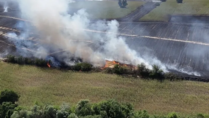Kırklareli'de ağaçlık alana sıçraya anız yangını havadan ve karadan müdahaleyle söndürüldü