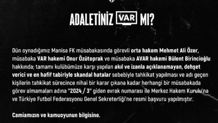 Kocaelispor hakemlerle ilgili TFF ve MHK'ye başvurdu