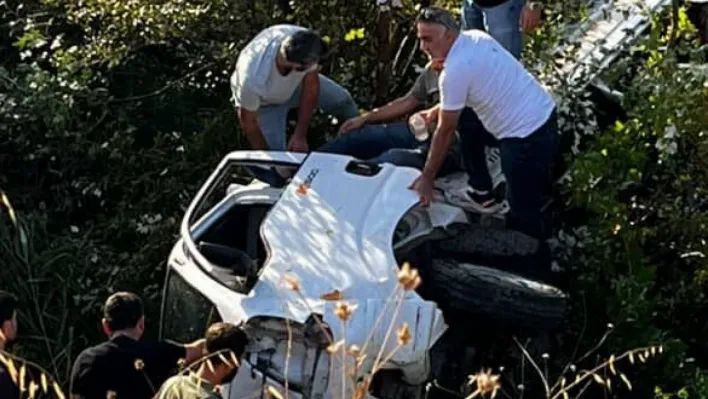 Kontrolden çıkan kamyonet ağaçlık alana uçtu