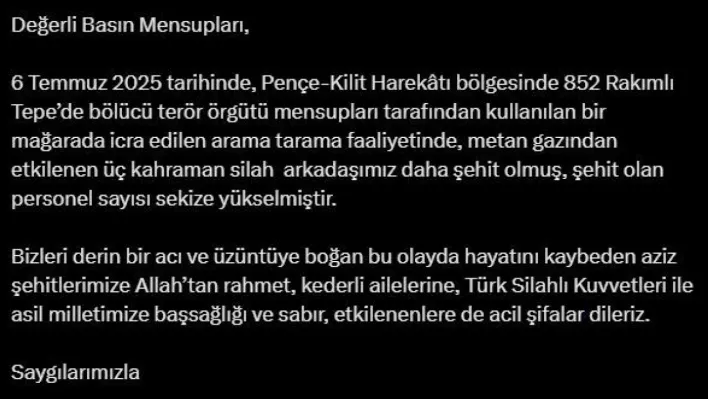 Metan gazından etkilenen 3 asker daha şehit oldu