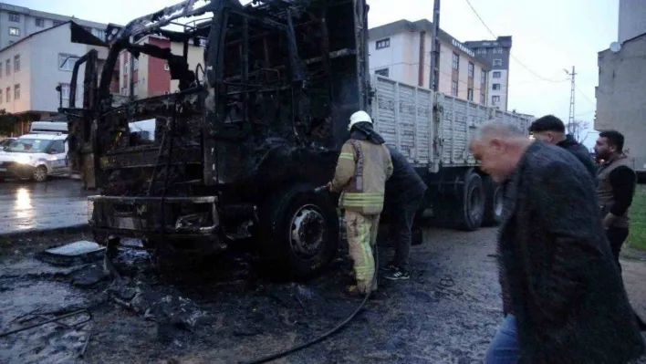 Pendik'te kamyonun alev alev yandığı anlar kamerada