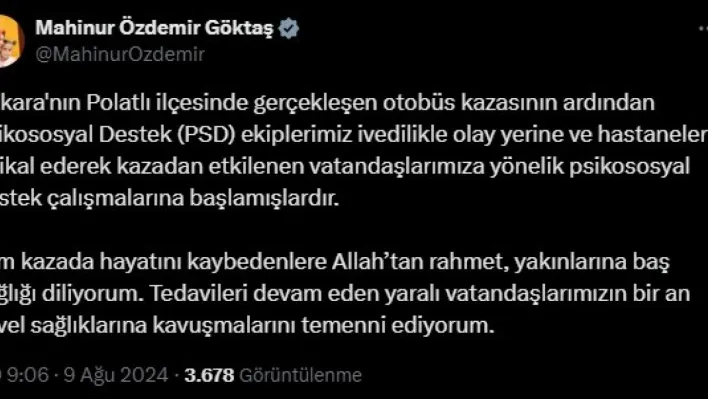 Polatlı'daki otobüs kazasından etkilenen vatandaşlara psikososyal destek çalışması başlatıldı