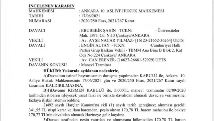 RTÜK Başkanı Şahin, Engin Altay'a açtığı hakaret davasını kazandı