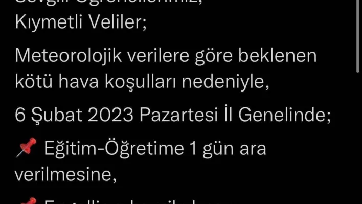 Sakarya'da okullar tatil edildi