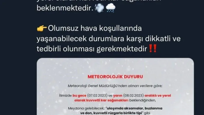 Sakarya için kuvvetli kar uyarısı