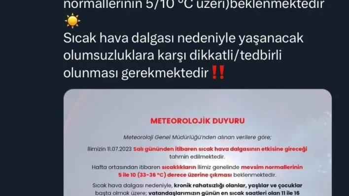 Sakarya Valiliği bu kez sıcak hava için uyardı