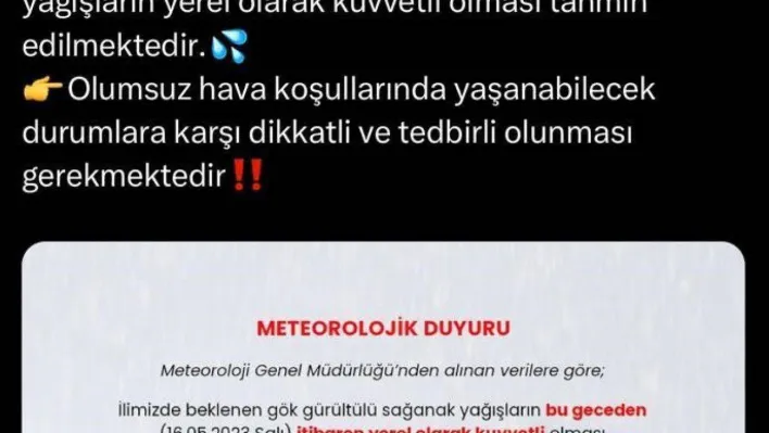 Sakarya Valiliği'nden sağanak yağış uyarısı